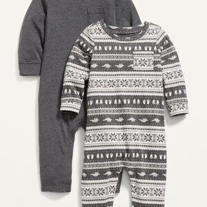 Old Navy - 2-Pack Unisex Long-Sleeve Pocket Romper for Baby - Fair Isle
